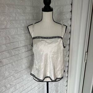 White Satin Camisole Top with Black Trim
